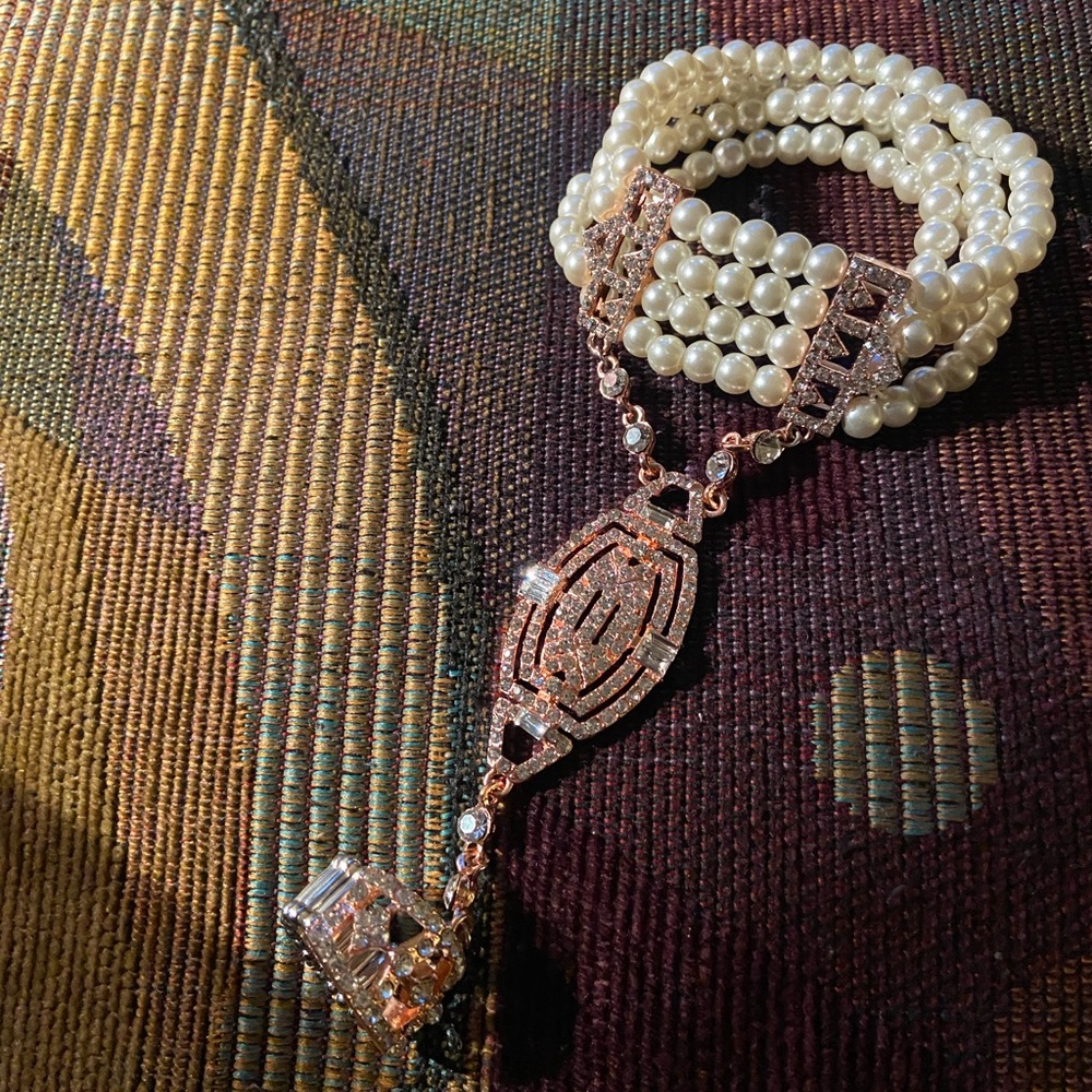 Flapper Bracelet Ring Set Roaring 20s Great Gatsby Austrian Crystals Imitation